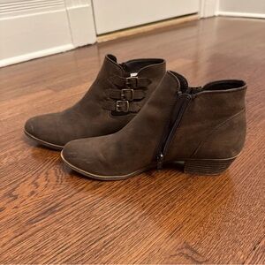 Sugar Dark Brown Suede Ankle Booties with Triple Buckles